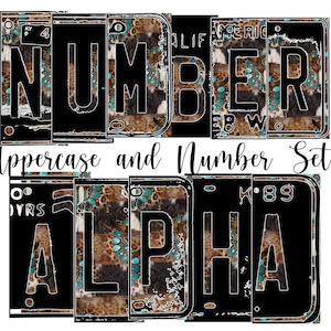 Country Western Number Plate Alphabet Uppercase Numbers PNG, Bull skull Alphabet PNG Digital Download
