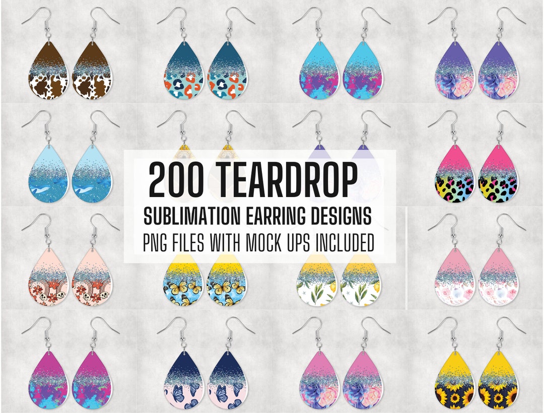 200 Glitter Teardrop Earrings Sublimation Design, Earring Designs