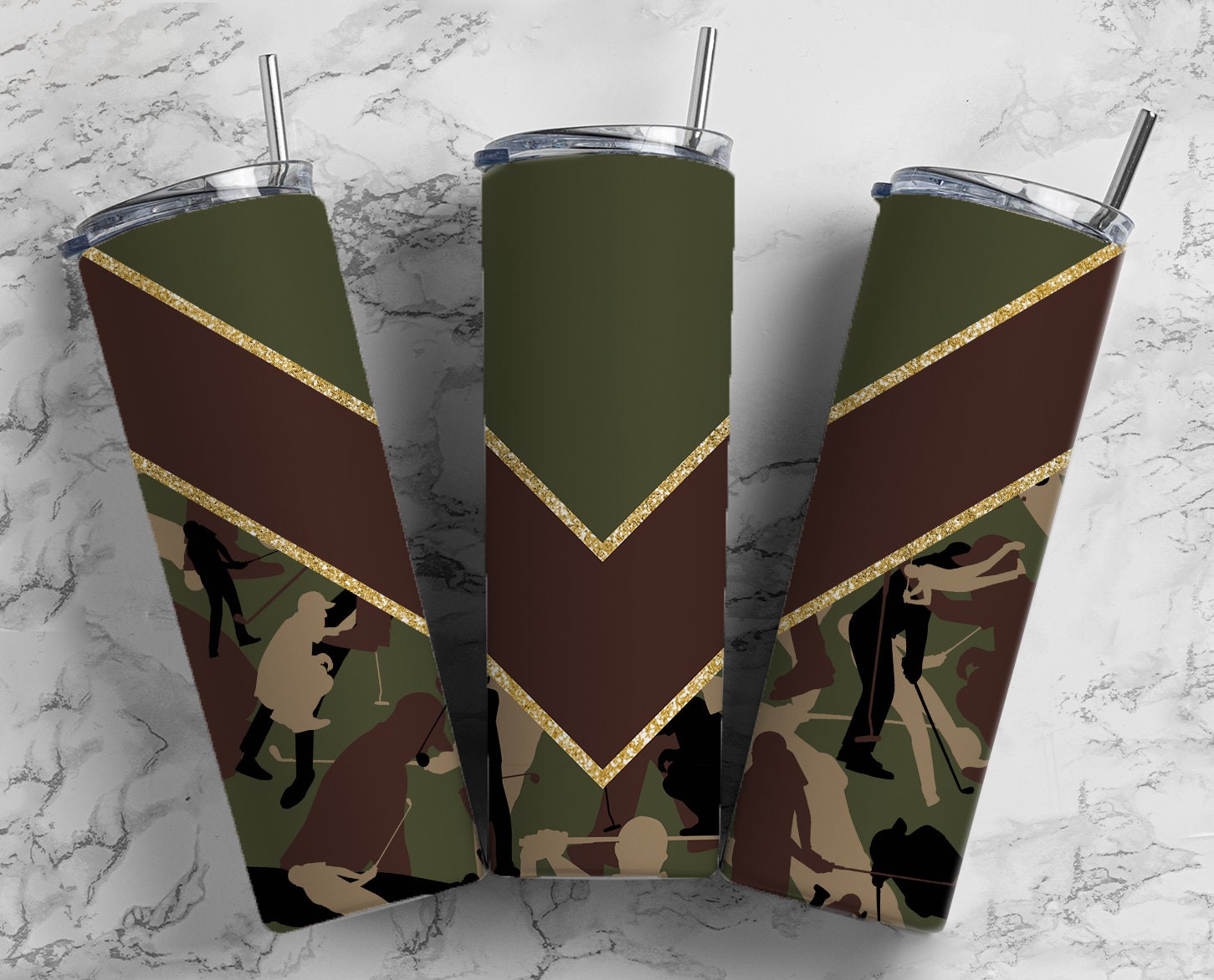 Golf Green 20oz Sublimation Tumbler Designs, Camouflage V Split 9.2 x 8.3” Straight Skinny Tumbler Wrap PNG 9