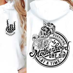 Motherhood surviving one sip at a time SVG PNG, Motherhood Png, Mom Svg, Skull Svg, Funny Png, Sarcastic Png, Pocket Included