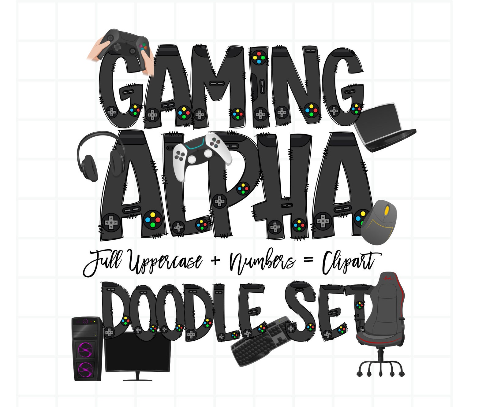Letter Egaming Gaming Doodle Letters, Gamer Alphabet, Transparent Background, Alphabet ...