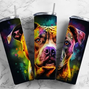 Staffordshire terrier 20oz Sublimation Tumbler Designs, Rainbow dog 9.2 x 8.3” Straight Skinny Tumbler Wrap PNG