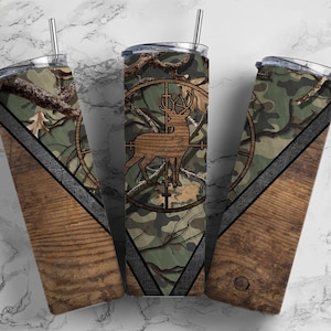 Camo Deer Hunting 20oz Sublimation Tumbler Designs, Woodgrain Man  9.2 x 8.3” Straight Skinny Tumbler Wrap PNG 96