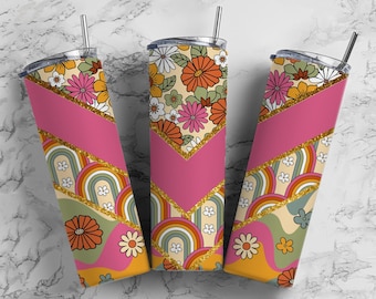 Retro Hippy 20oz Sublimation Tumbler Designs, Rainbow Boho 9.2 x 8.3” Straight Skinny Tumbler Wrap, Aesthetic Tumbler