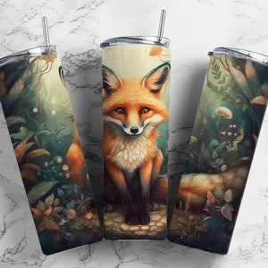 Forest fox 20oz Sublimation Tumbler Designs, Woodland animal 9.2 x 8.3” Straight Skinny Tumbler Wrap PNG