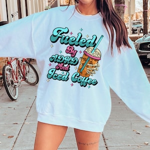 Fueled by ADHD and Iced Coffee T-shirt Funny  Quote Png, Retro Groovy, Skeleton Png
