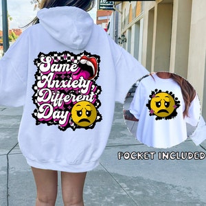 同じ日違う不安TシャツPNGデザイン、レトロヒッピー昇華、スマイル90年代デジタルダウンロードPNGファイル、ポケットデザイン
