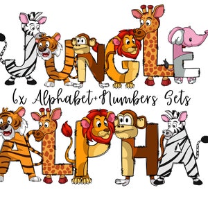 Jungle Animal Doodle Letters, Jungle Alphabet, Safari Alphabet PNG, Entire Doodle Alphabet Uppercase Lowercase Numbers PNG, Lion Tiger png
