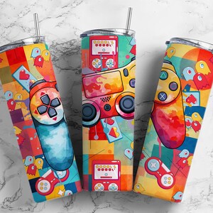 Wzór kontrolera gracza 20oz Sublimacja Tumbler Designs, 9,2 x 8,3” Prosta, cienka folia Tumbler Wrap PNG