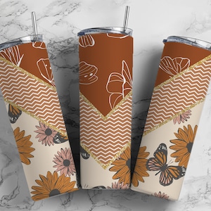 Sunflower Butterfly 20oz Sublimation Tumbler Designs, Aesthetic V Split 9.2 x 8.3” Straight Skinny Tumbler Wrap PNG 36