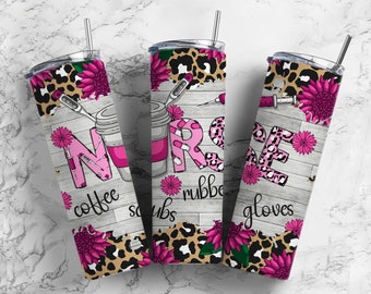 Coffee scrubs rubber gloves 20oz Sublimation Tumbler Designs, nursing hospital 9.2 x 8.3” Straight Skinny Tumbler Wrap PNG