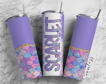 Emballage de gobelet sirène violet avec Doodle alphabet lettre assorti PNG, esthétique ajoutez votre propre nom 20 oz gobelet, Alpha ensemble PNG 198