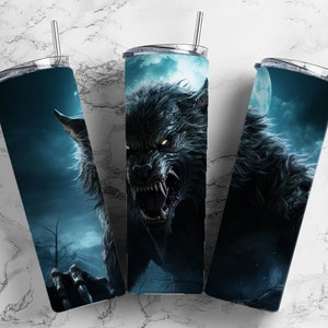 Werewolf Portrait 20oz Sublimation Tumbler Designs,  9.2 x 8.3” Straight Skinny Tumbler Wrap PNG, Digital Download