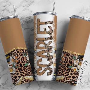 Envoltura para vaso con diseño de leopardo y abeja con letras del alfabeto a juego PNG, país con nombre propio, vaso de 20 oz, juego Alpha PNG 11