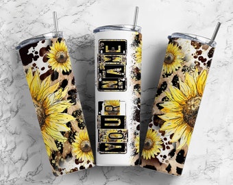 Animal print Number Plate 20 oz Tumbler with Matching Alphabet PNG, Sunflower floral Alphabet PNG Digital Download