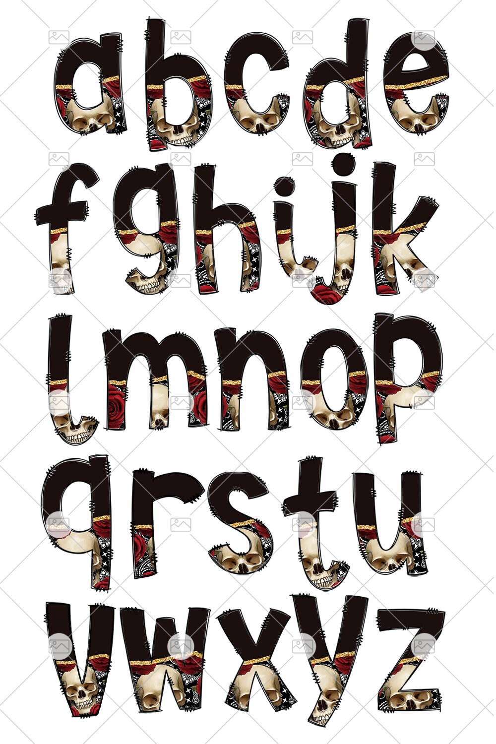 Black Red Rose Skull Doodle Letters Transparent Background - Etsy