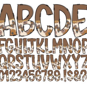 Earthy Butterfly Doodle Letters, Transparent Background,Brown Boho Individually Saved Doodle Alphabet Uppercase Lowercase Numbers 43