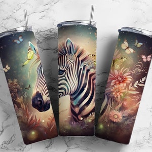 Floral zebra 20oz Sublimation Tumbler Designs, Butterfly floral 9.2 x 8.3” Straight Skinny Tumbler Wrap PNG