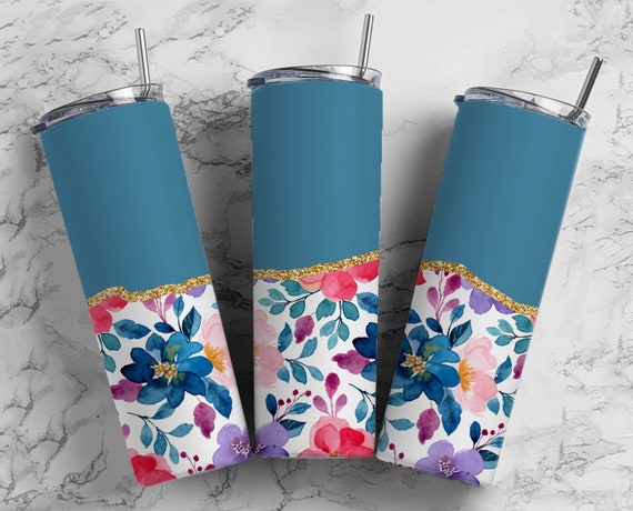 Blue Flower 20oz Sublimation Tumbler Designs, Aestheticfloral