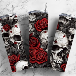 40 oz Watercolor Sublimation Tumbler Design | Daisy Skull Drip Design 40  oz. Tumbler Wrap