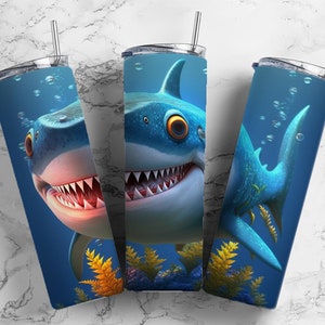 Cartoon Hai 20 Unzen Sublimationsbecher Designs, Ocean Nautical 9,2 x 8,3 ”gerade dünne Tumbler Wrap PNG