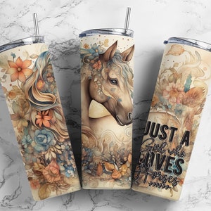 A Girl Who Loves Horses 20oz Sublimation Tumbler Designs, Flower Horse 9.2 x 8.3”  Tumbler Png, Digital Download