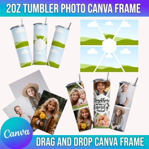 Modello personalizzato per bicchiere da 20 once con foto sublimate PNG per uso commerciale, download digitale, trascina e rilascia cornice Canva