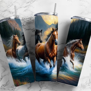 Gobelet à sublimation cheval 20 oz à encre à alcool, Harem Nature 9,2 x 8,3 po., Wrap PNG, Design par sublimation PNG