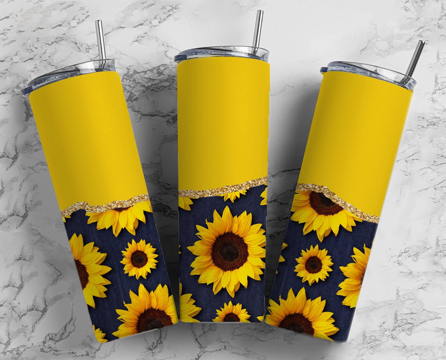 Rustikale gelbe Sonnenblume 20 Unzen Sublimationsbecher Designs, AestheticFloral 9,2 x 8,3 ”gerade dünne Tumbler Wrap PNG, Gold Achat 183