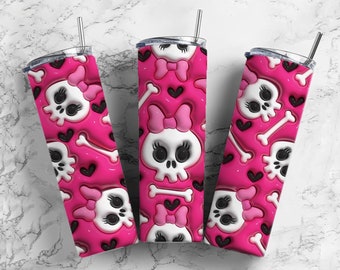 Pink Ribbon Skull Bone 20oz Sublimation Tumbler Designs, Keyword 9.2 x 8.3”  Tumbler Png, Digital Download