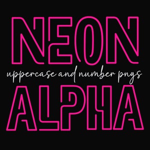 Hot PInk Neon Alphabet PNG, Bright Glow Effect Font, Full Uppercase Letters Numbers, Transparent Background PNG, Clipart Set