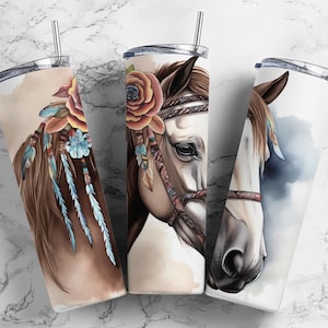 Horse with bridle 20oz Sublimation Tumbler Designs, Floral equestrian 9.2 x 8.3” Straight Skinny Tumbler Wrap PNG