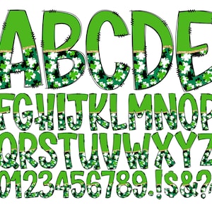 Letras de Doodle de Trevo, Fundo Transparente, Pacote Alfabeto Salvo Individualmente, Alfabeto Doodle Inteiro Maiúsculas Minúsculas e Números 121