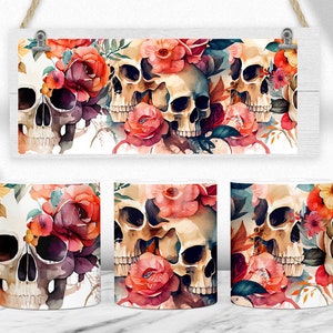 Flower Skull Bone 11oz and 15oz Sublimation Mug Wrap Template, Coffee Mug Design, Digital Download PNG Design