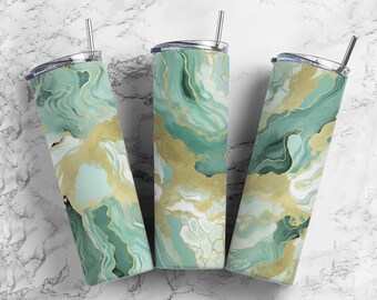 Green and gold 20oz Sublimation Tumbler Designs, agate marble stone 9.2 x 8.3” Straight Skinny Tumbler Wrap PNG