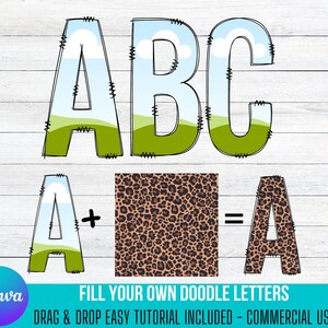 Fill your own Doodle Letters on CANVA with Commercial Use Allowed. Drag and Drop Alphaset Alphabet Letters PNG Editable Canva Frame Designs