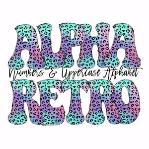 Letras Doodle Ombre Leopard, Retro com fundo transparente, Alpha Pack salvo individualmente, alfabeto Doodle inteiro em maiúsculas e números