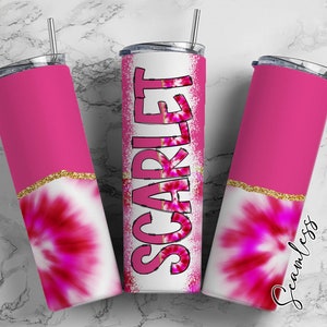Envoltorio para vaso con efecto tie dye rosa y letras del alfabeto a juego PNG, vaso hippie de 20 oz con texto en inglés "Agrega tu propio nombre", juego Tye Die Alpha PNG 3