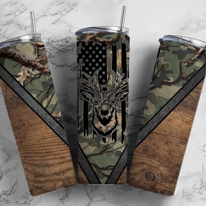 Camo Deer Hunting 20oz Sublimation Tumbler Designs, Woodgrain Man  9.2 x 8.3” Straight Skinny Tumbler Wrap PNG 96