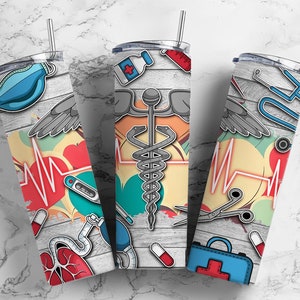 Medical hospital 20oz Sublimation Tumbler Designs, Doctor nursing 9.2 x 8.3” Straight Skinny Tumbler Wrap PNG