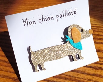 Broche Mon p'tit chien pailleté doré