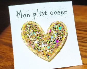 Broche Mon p'tit coeur pailleté doré