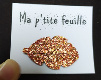 Broche Ma p'tite feuille rouge dorée