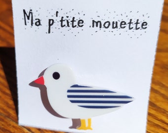 Broche Ma p'tite mouette marinière bleue