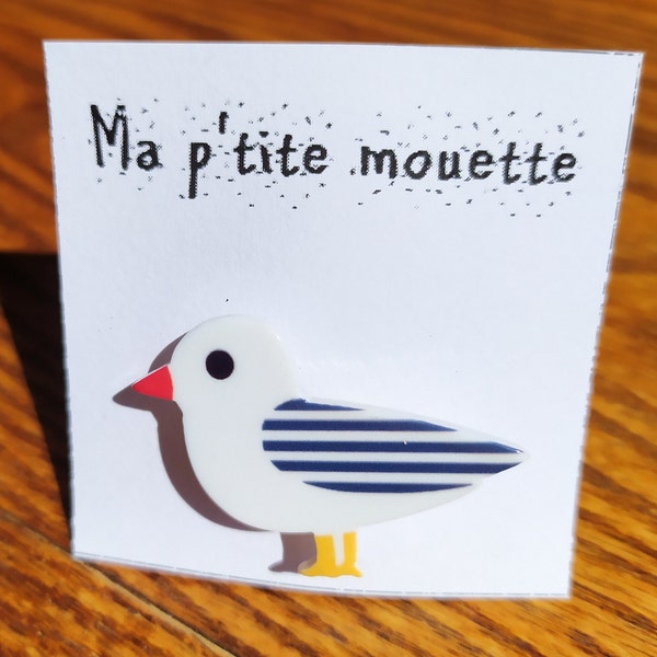 Broche Ma p'tite mouette marinière bleue