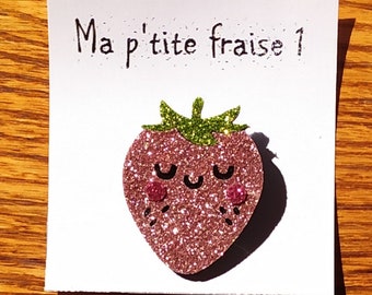 Broche en feutrine pailletée fraise rose