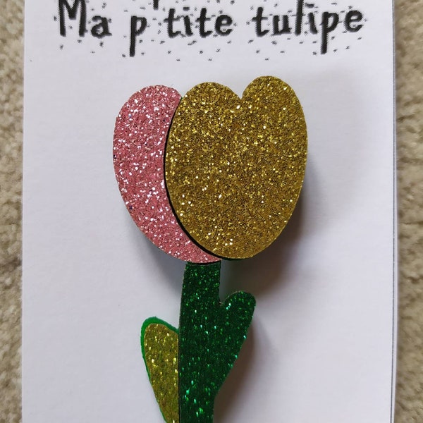 Broche Ma p'tite tulipe rose pâle et doré