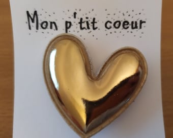 Broche coeur en tissu rembourré métallisé