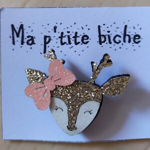 Broche en feutrine pailletée animal Tête de biche