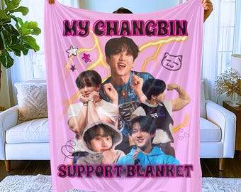 Changbin Stray Kids Support Blanket, Microfiber Throw for Skz Fans, Kpop Birthday Gift, Cute Home Decor, SKZOO Merch, Stray Kids Concert